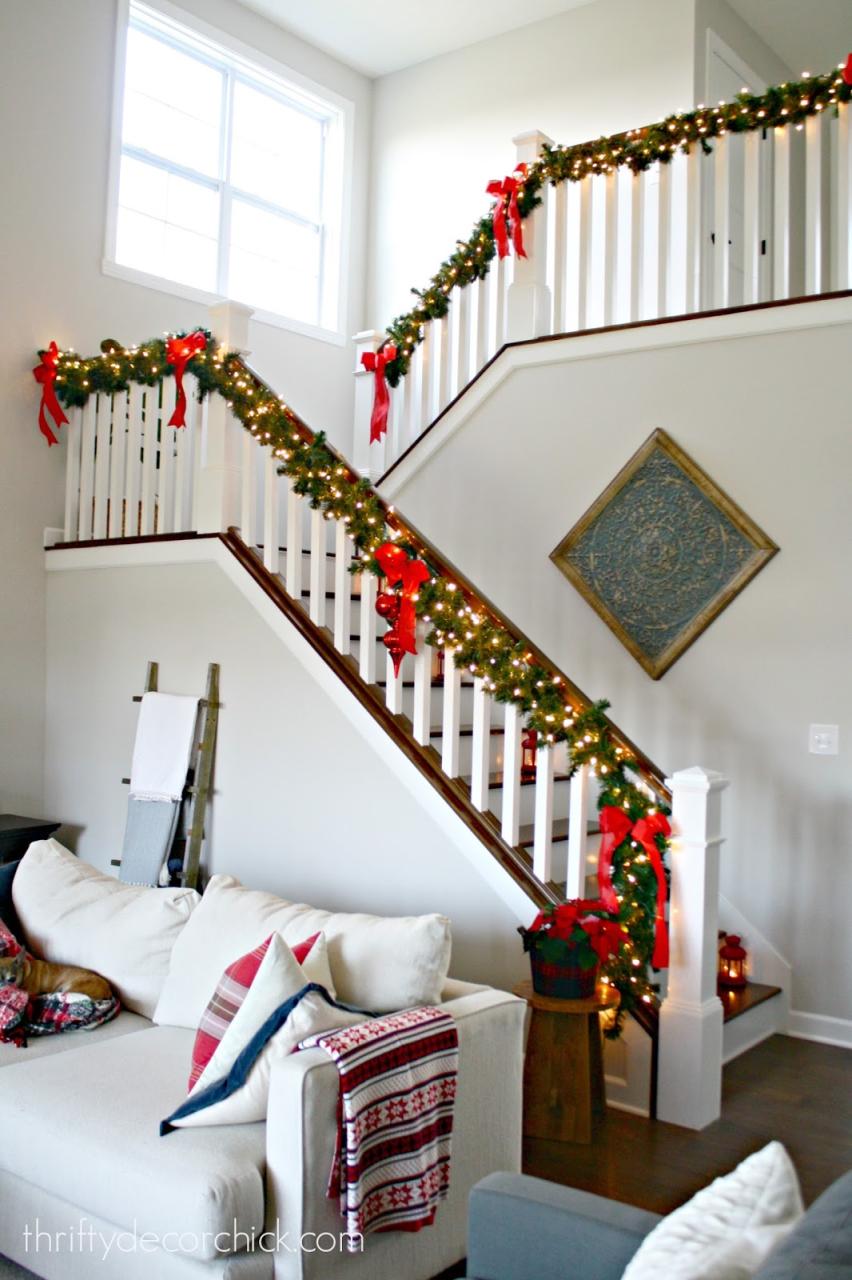 christmas decor on stairs Our Christmas staircase! from Thrifty Decor Chick