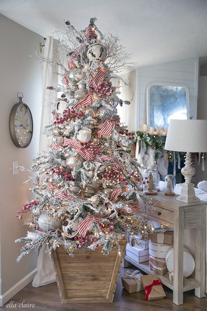 flocked christmas tree decor ideas How to Choose and Buy an Artificial Flocked Christmas Tree Ella Claire & Co.