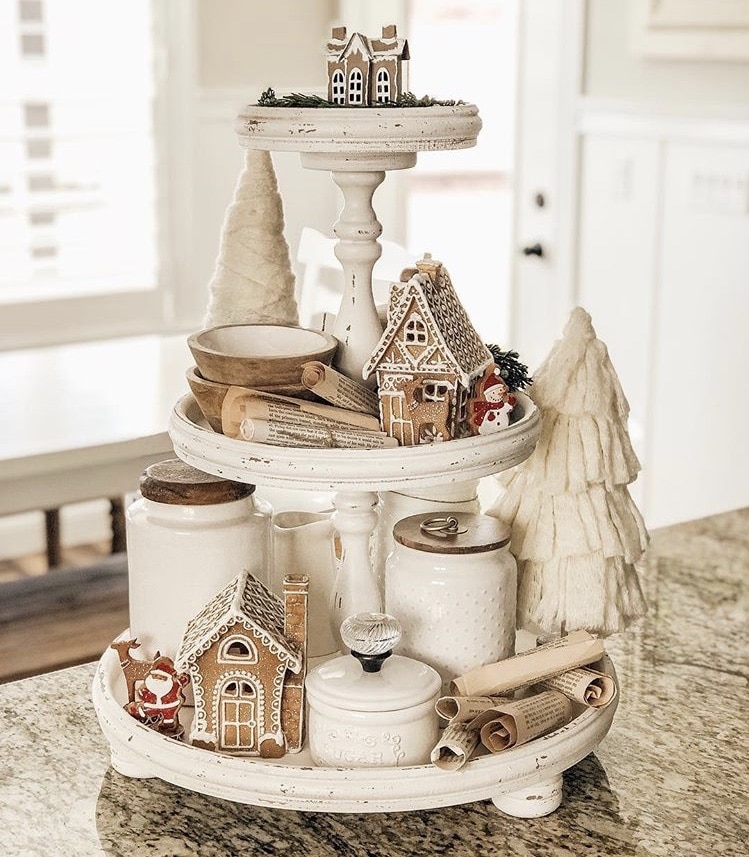 christmas tiered tray decor CHRISTMAS FARMHOUSE TIERED TRAYS FILLED WITH IDEAS