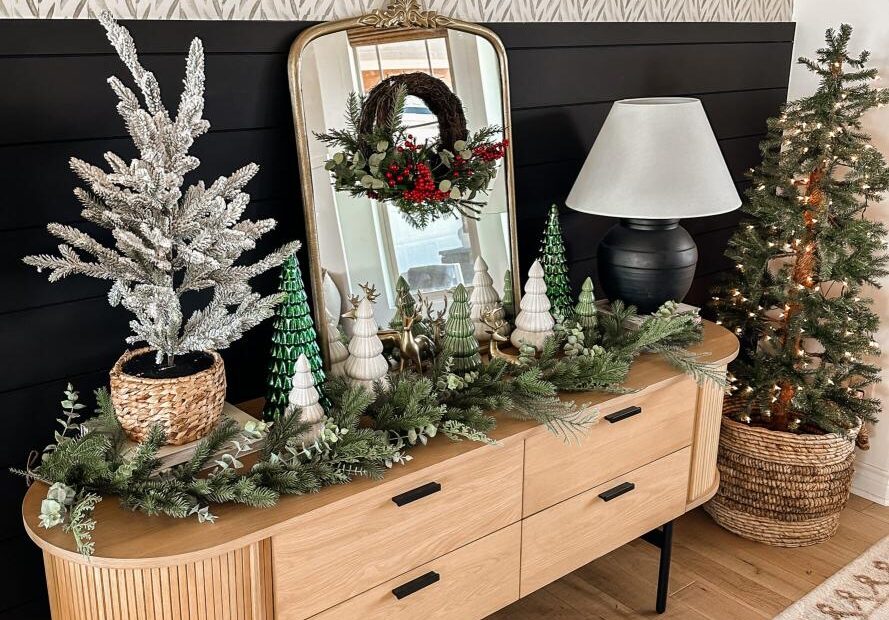 christmas decor for console table Christmas Console Table Decor Sarah Joy