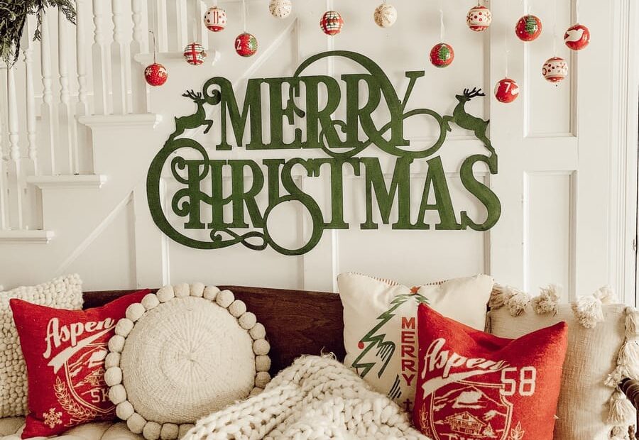 christmas wall decor large DIY Christmas Ornament Gallery Wall Liz Marie Blog