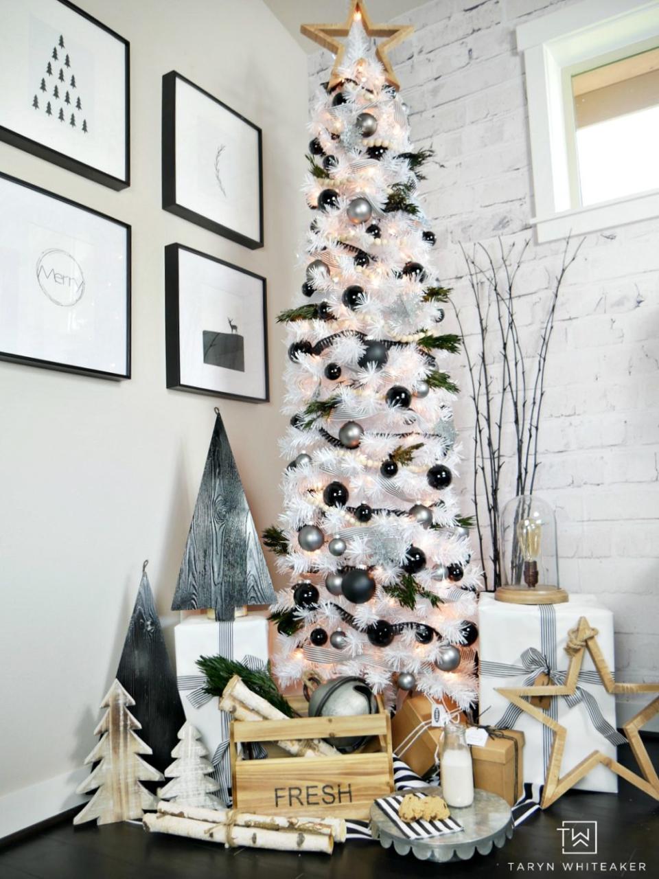 black and white christmas decor ideas Modern Black and White Christmas Tree Taryn Whiteaker Designs