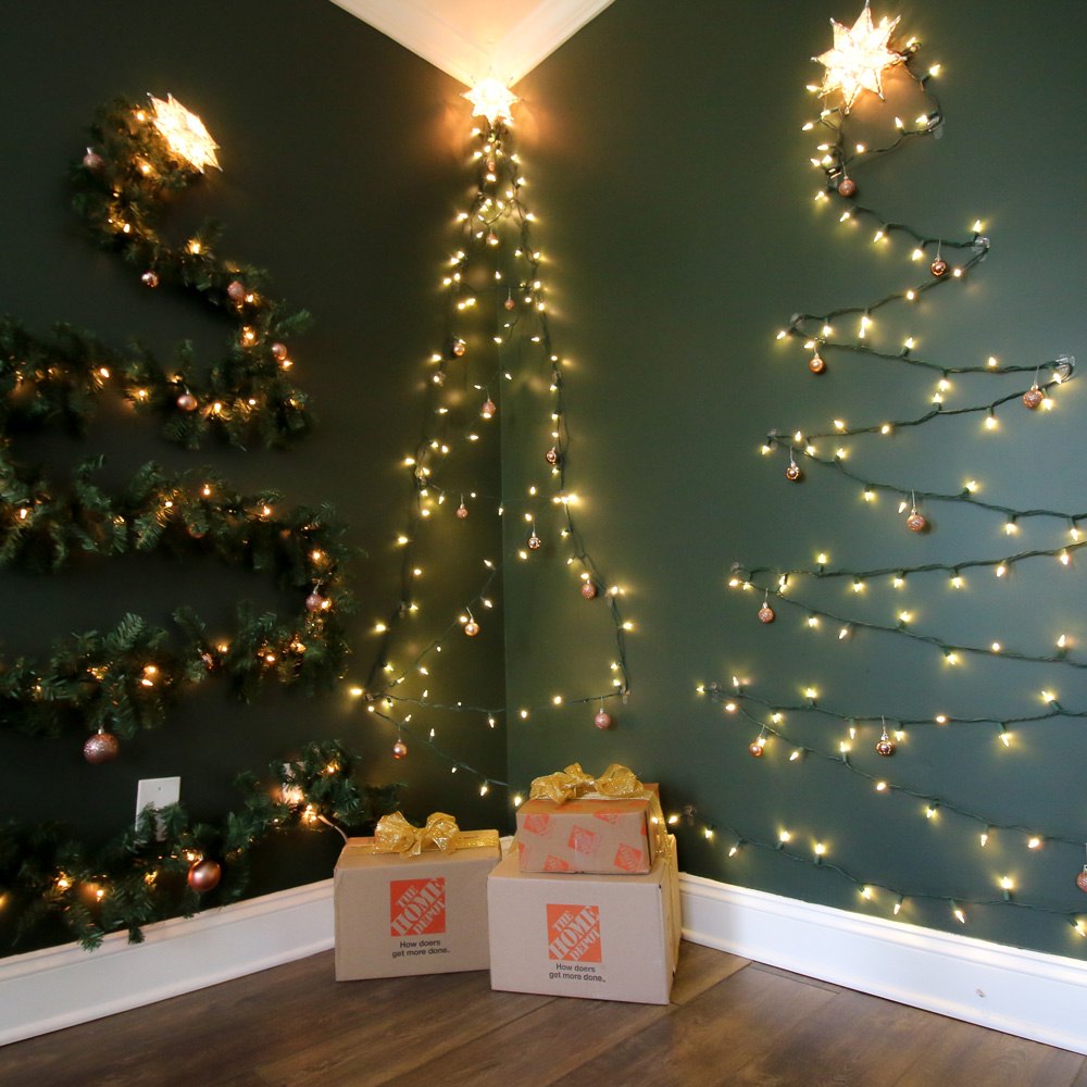 wall christmas tree decor How to Hang a Christmas Tree of Lights on the Wall The Home Depot