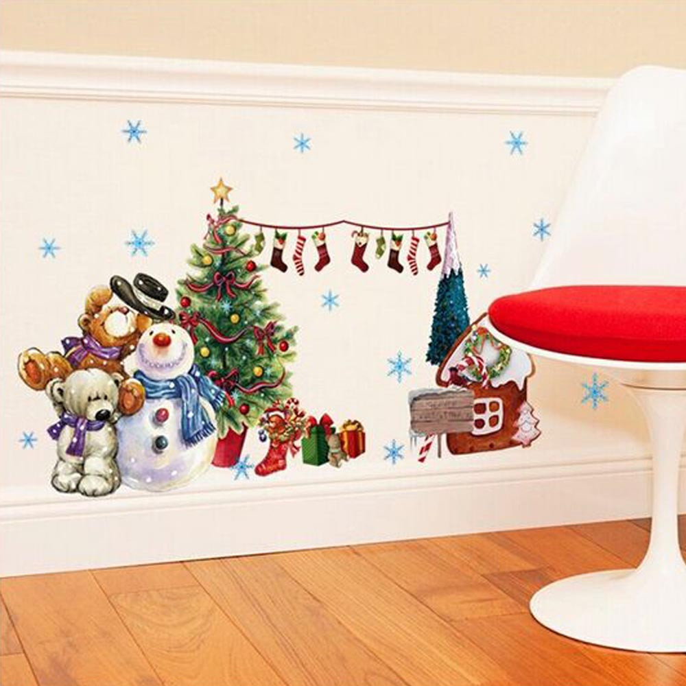 christmas sticker wall decor New Year Christmas Decorations Wall Stickers Tree Xmas Gift Removable Wall Sticker Art Home