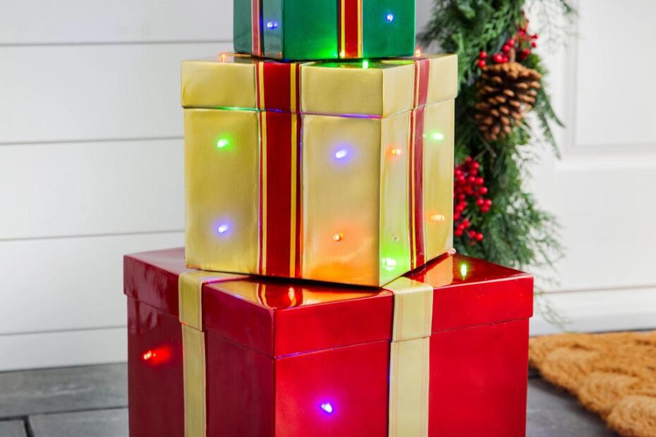 christmas gift box outdoor decor Outdoor Stackable Lighted Christmas Gifts Balsam Hill