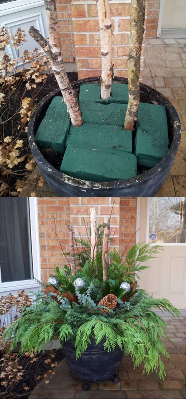 christmas decorating ideas for outdoor pots 24 Colorful Winter Planters & Christmas Outdoor Decorations A Piece