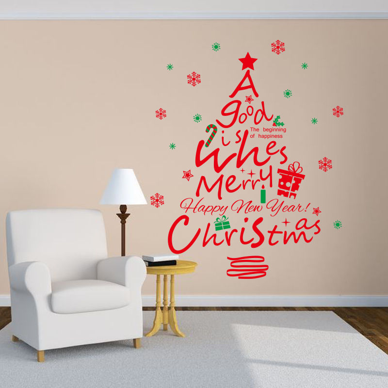 christmas sticker wall decor Red Christmas Tree Vinyl Wall Stickers Mural Removable Wall Decal Shop Window Decor DIY Self