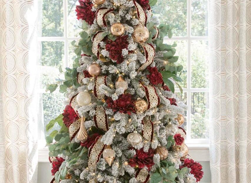 flocked christmas tree decor ideas One Elegant Christmas Tree Decorated Two Ways! bluegraygal