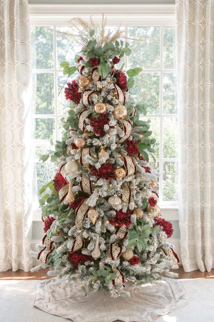 flocked christmas tree decor ideas One Elegant Christmas Tree Decorated Two Ways! bluegraygal