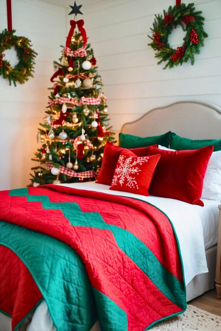 red and green christmas decor 17 Festive Red and Green Christmas Bedroom Decor Ideas