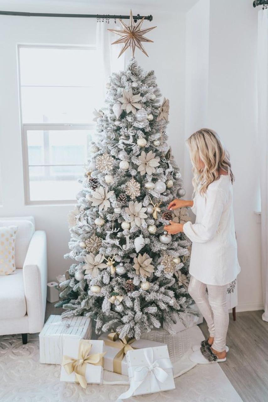 decor for white christmas tree 48 Stunning White Christmas Tree Ideas To Decorate Your Interior PIMPHOMEE