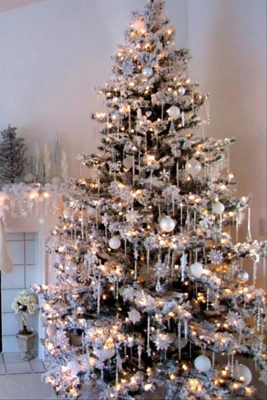 christmas tree decor in white 48 Stunning White Christmas Tree Ideas To Decorate Your Interior PIMPHOMEE