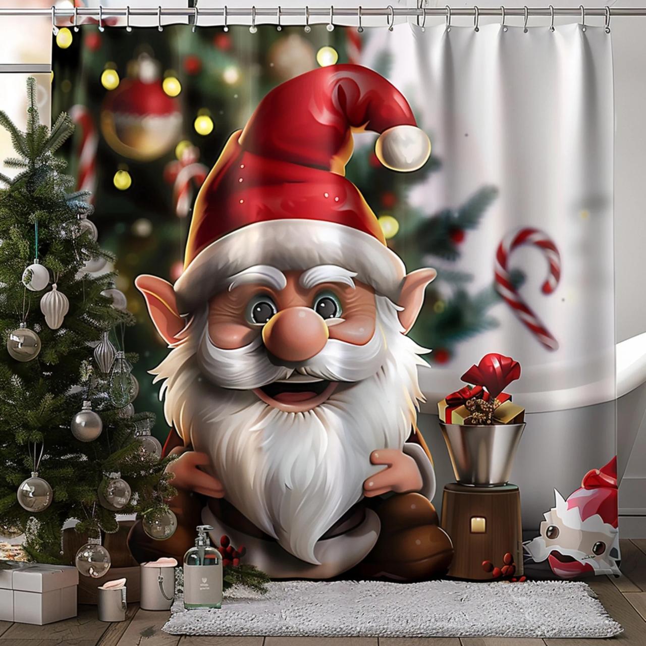 christmas bathroom decor walmart Ultra Realistic Christmas Gnome Elf Shower Curtain with Festive Decor White Background Holiday