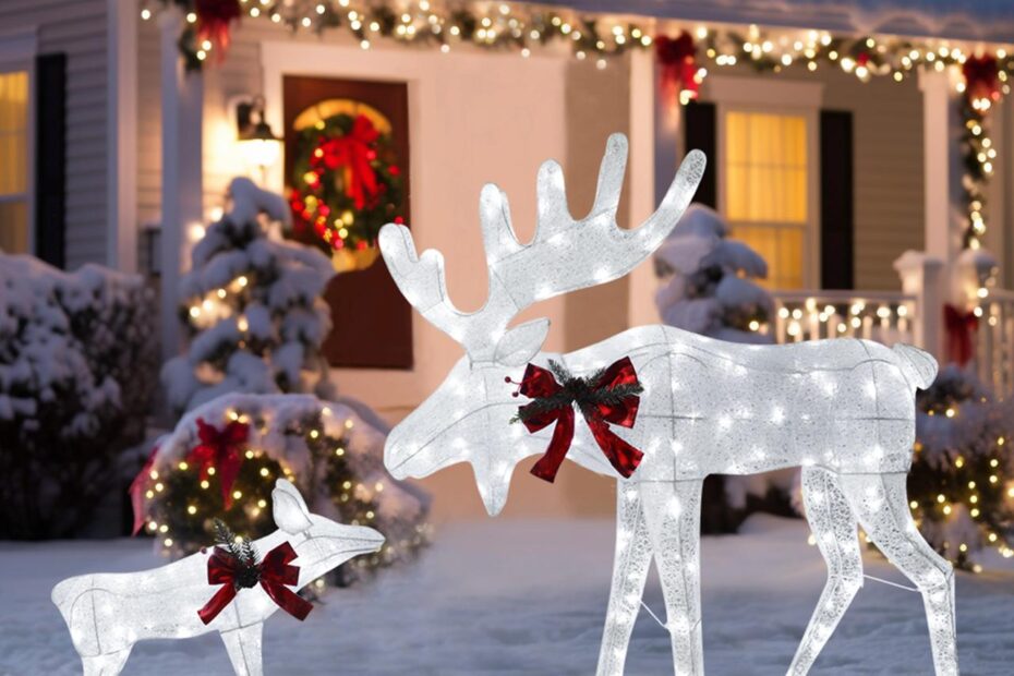 veikous outdoor christmas decorations VEIKOUS Lighted Christmas Moose Family Decor Indoor Outdoor Decor Set w