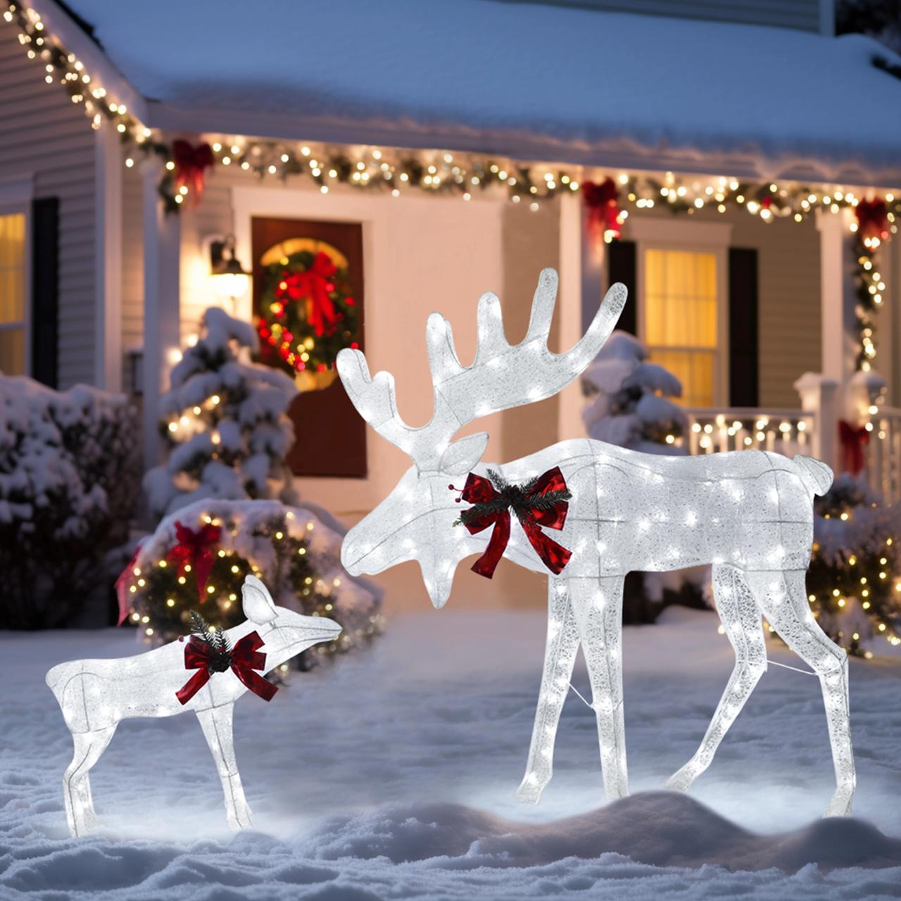 veikous outdoor christmas decorations VEIKOUS Lighted Christmas Moose Family Decor Indoor Outdoor Decor Set w