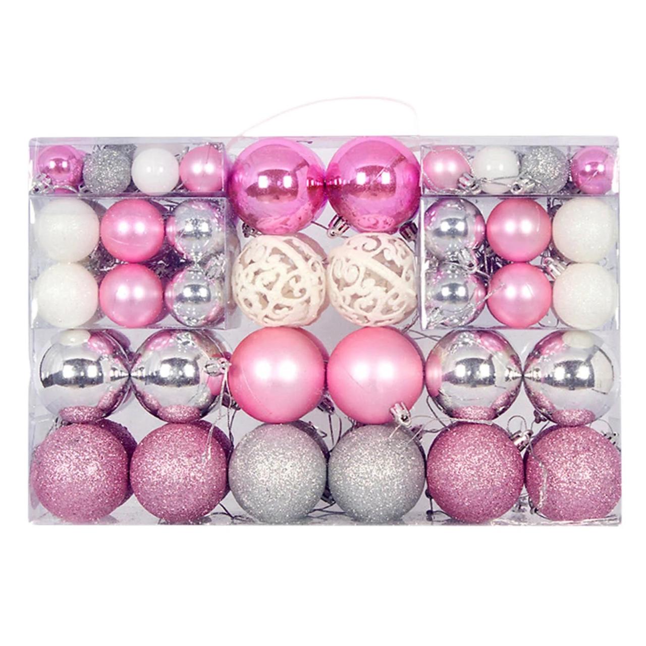 pink decor for christmas tree Vixolx 100ct Christmas Balls Tree Ornaments, 3/4/6CM Shatterproof Assorted Glitter Baubles