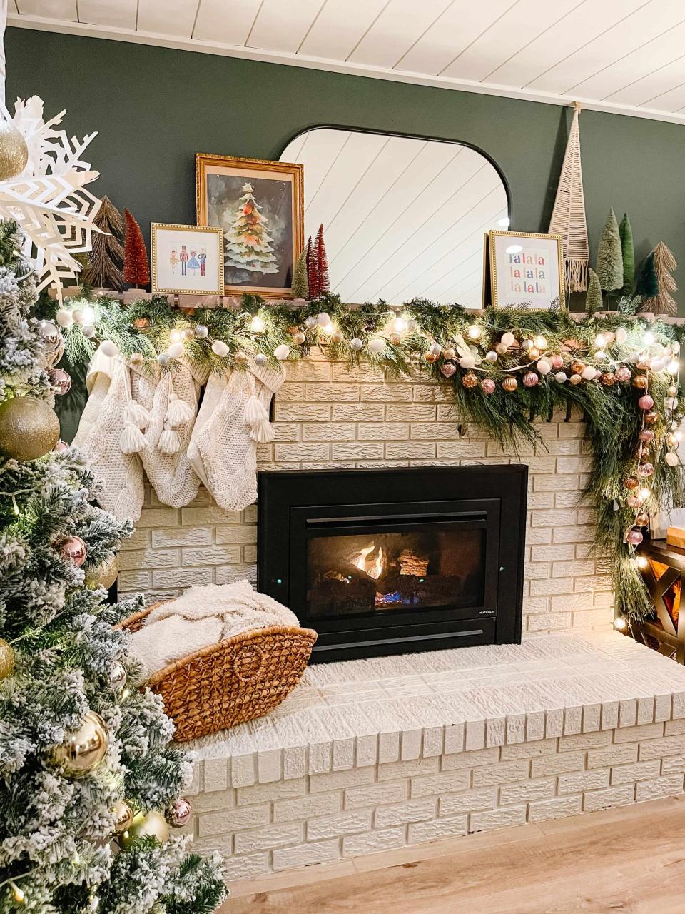 no mantel fireplace christmas decor Whimsical Holiday Fireplace Decor Ideas Sprucing Up Mamahood