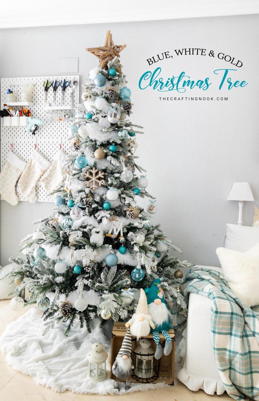 white and blue christmas tree decor White Christmas Tree Blue Decorating Ideas