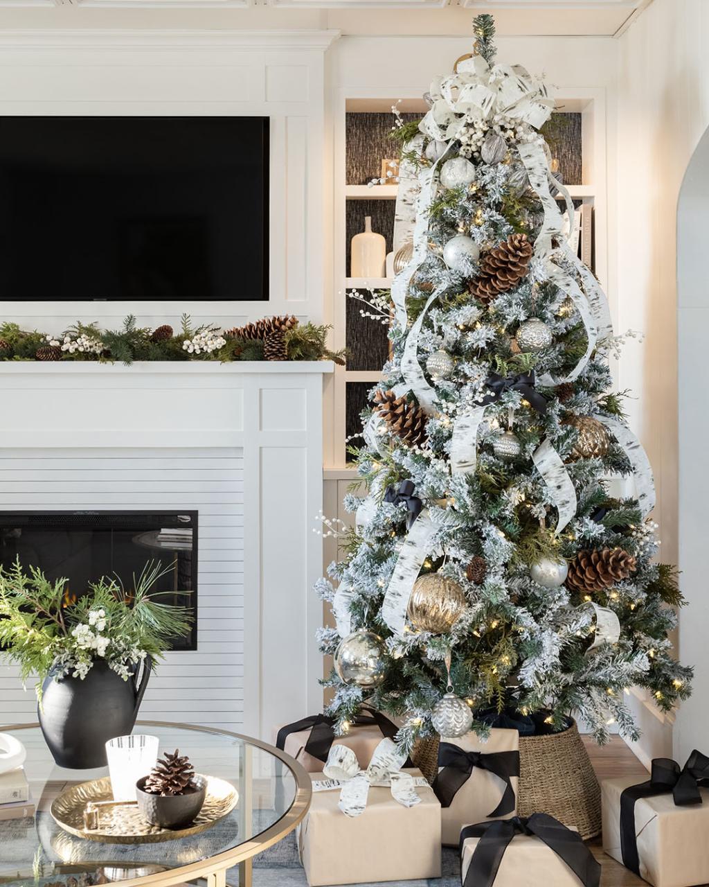 all white christmas decor Black and White Christmas Decor in Our Living Room The Creek Line House