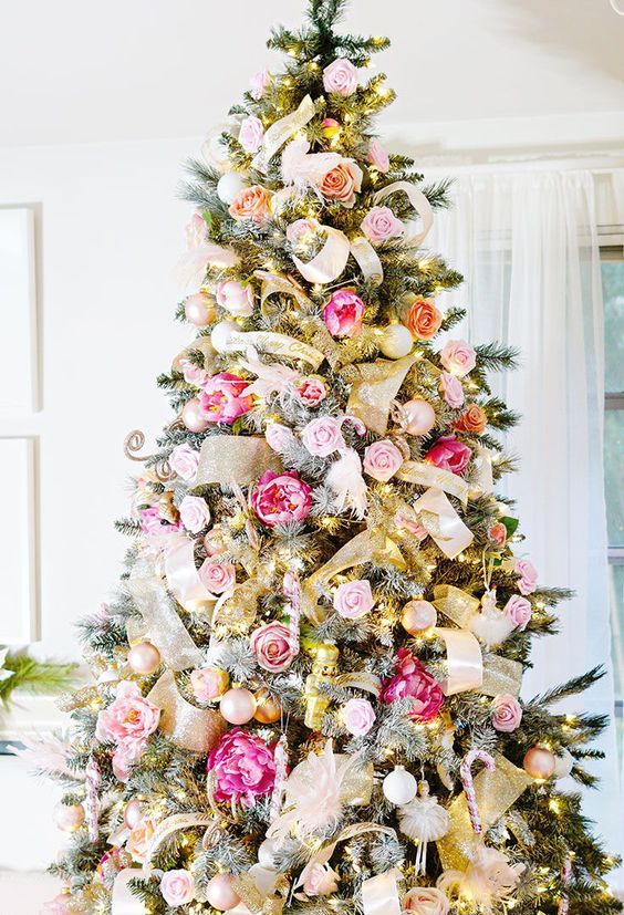 flower decor for christmas tree 26 Whimsical Floral Christmas Tree Decor Ideas DigsDigs