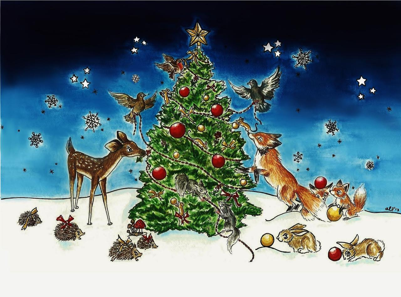 woodland creatures christmas decor Woodland animals decorating a Christmas tree ] Woodland Christmas