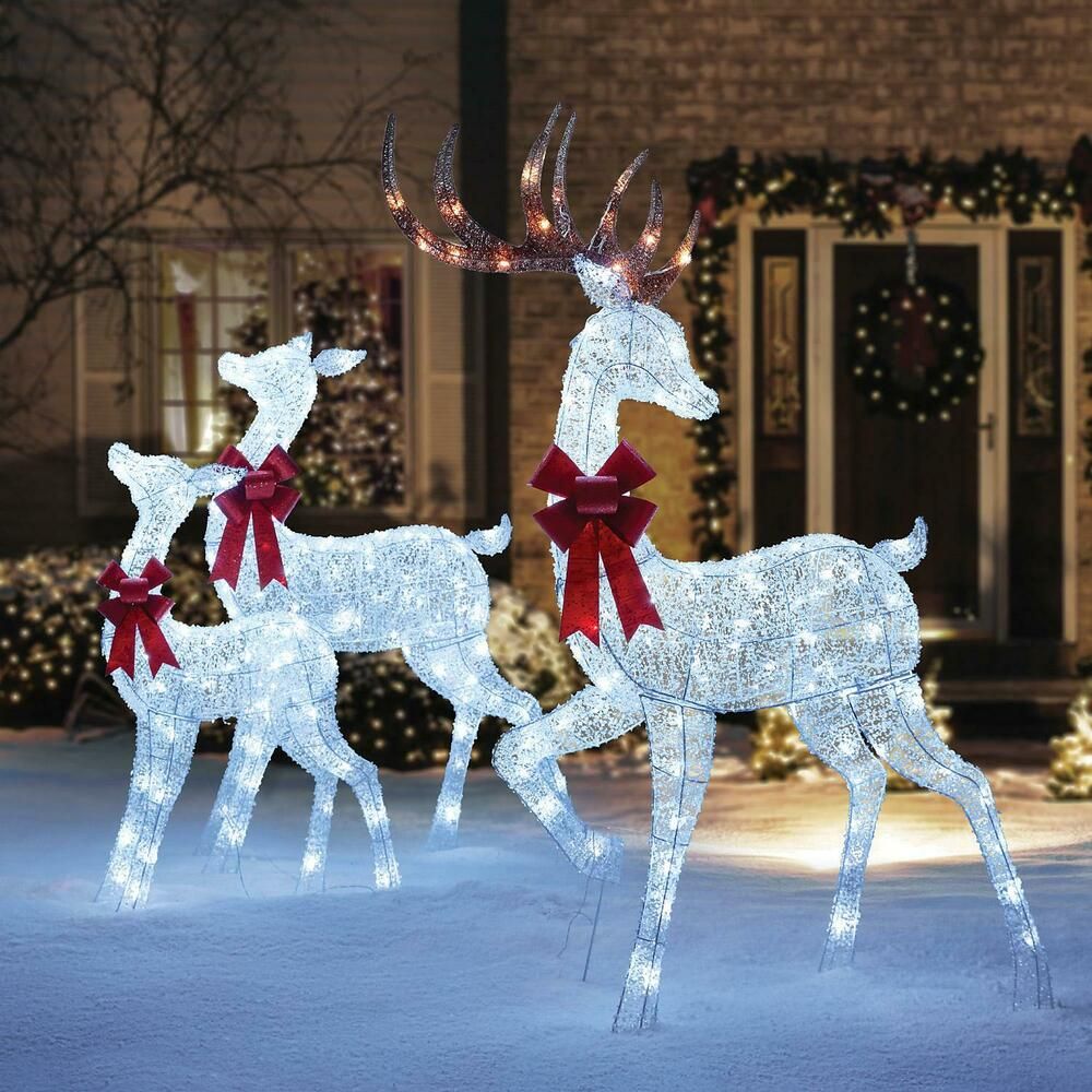 reindeer christmas decor outdoor Christmas Set Of 3 LED Twinkling Crystal Iced Deer Family Indoor and Outdoors M… Christmas