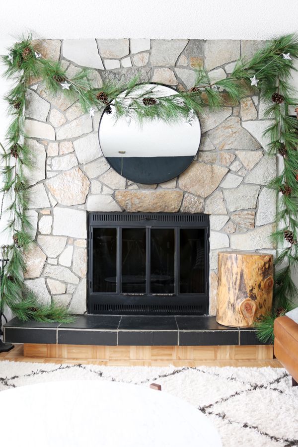 no mantel fireplace christmas decor How to Decorate a Fireplace Without a Mantel for Christmas Christmas fireplace decor, Holiday