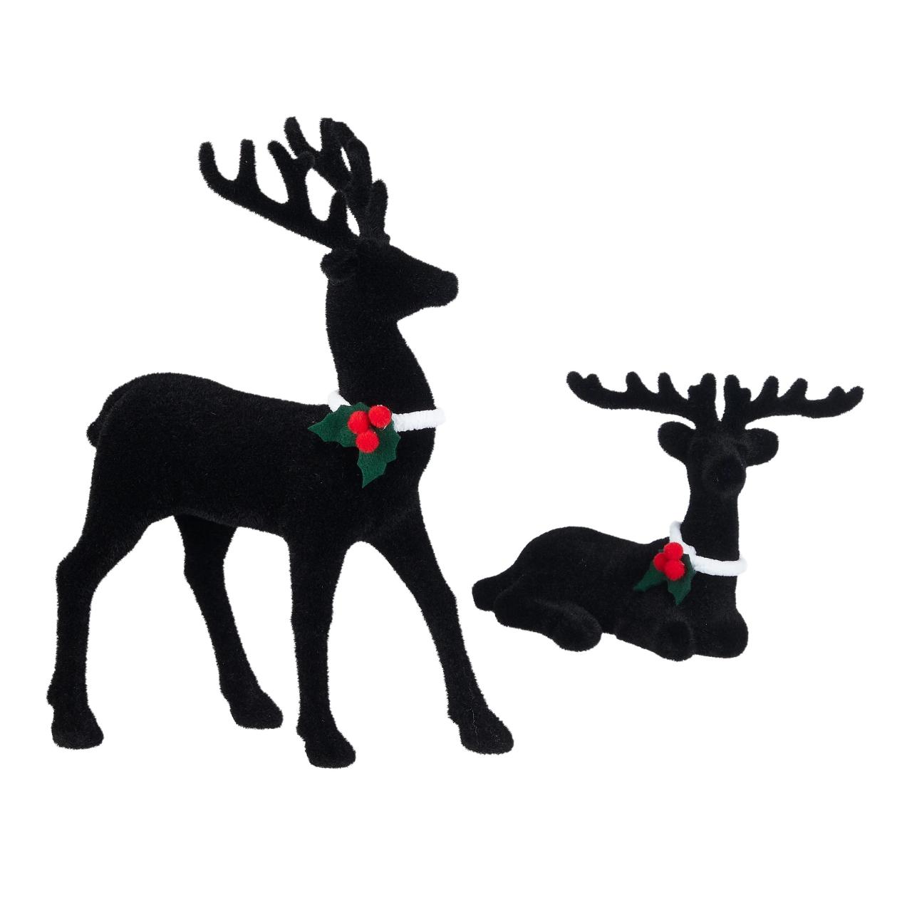 black reindeer christmas decor Holiday Time Black Flocked Reindeer TableTop Christmas Decoration, Set of 2