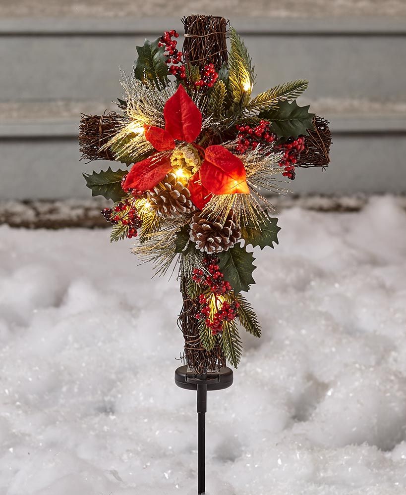 christmas decor for cemetery Solar Lighted Christmas Cross Stake Outdoor christmas decorations, Christmas cross, Gravesite