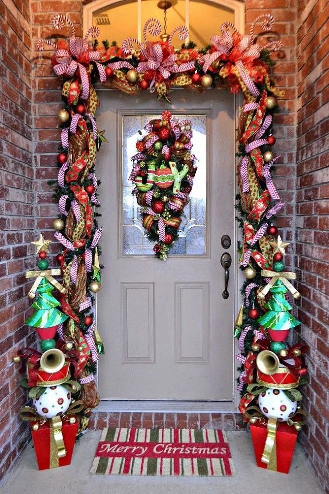 christmas decor at front door 27 Front Door Christmas Decorating Ideas Feed Inspiration