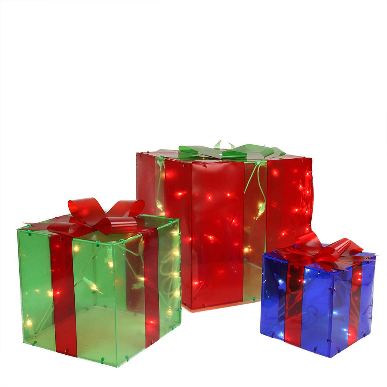 christmas gift box outdoor decor Set of 3 Red & Green Lighted Gift Box Outdoor Patio Christmas Decor 10" Christmas Central