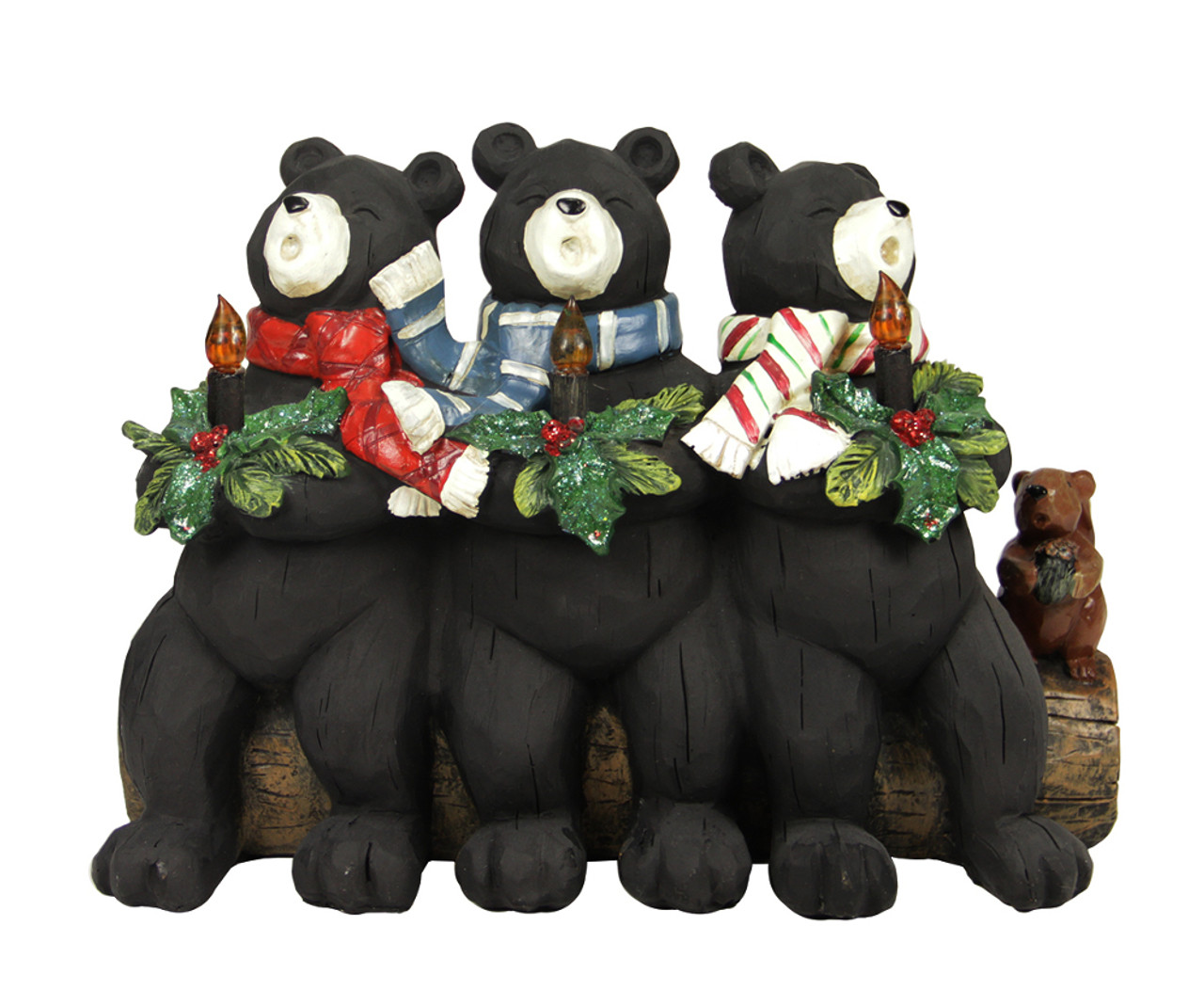 black bear christmas decor 9" Woodland Caroling Black Bears with Scarves & Holly Christmas Table Top Decoration Christmas