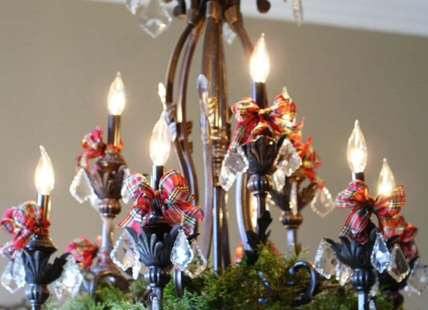 chandelier decor for christmas 36 Christmas decorated chandeliers for holiday sparkle Christmas Chandelier Ideas