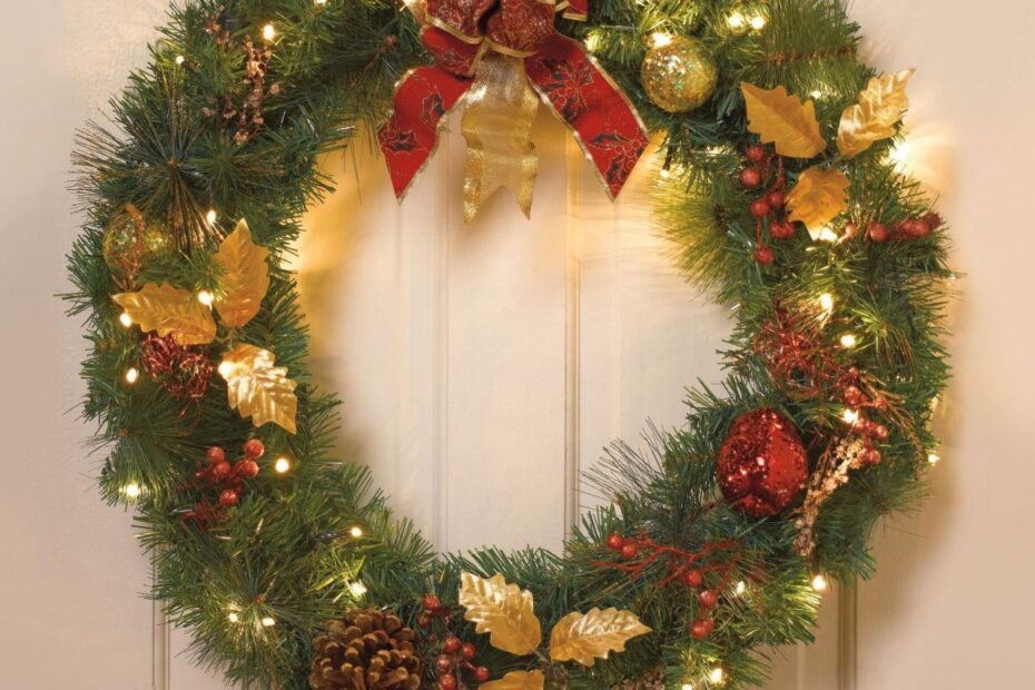 battery operated outdoor christmas decor 30" BatteryOperated Cordless LED Christmas Wreath with Timer Outdoor Christmas Decor