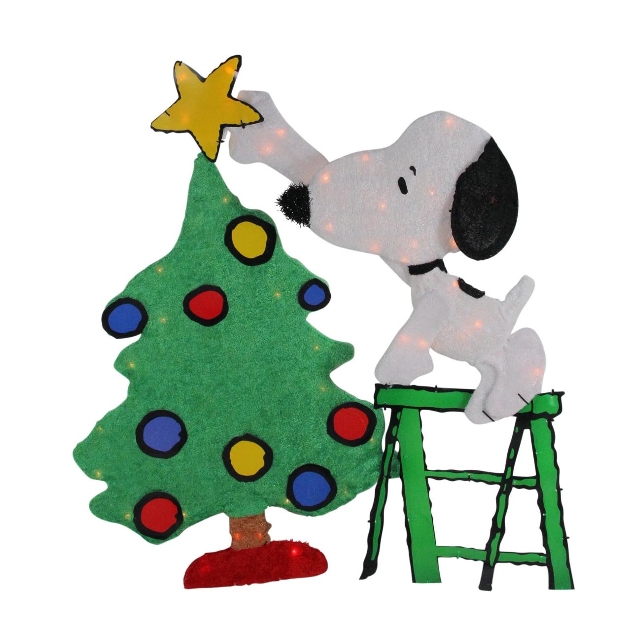 snoopy christmas yard decor 32" PreLit Peanuts Snoopy Decorating Christmas Tree Outdoor Decoration