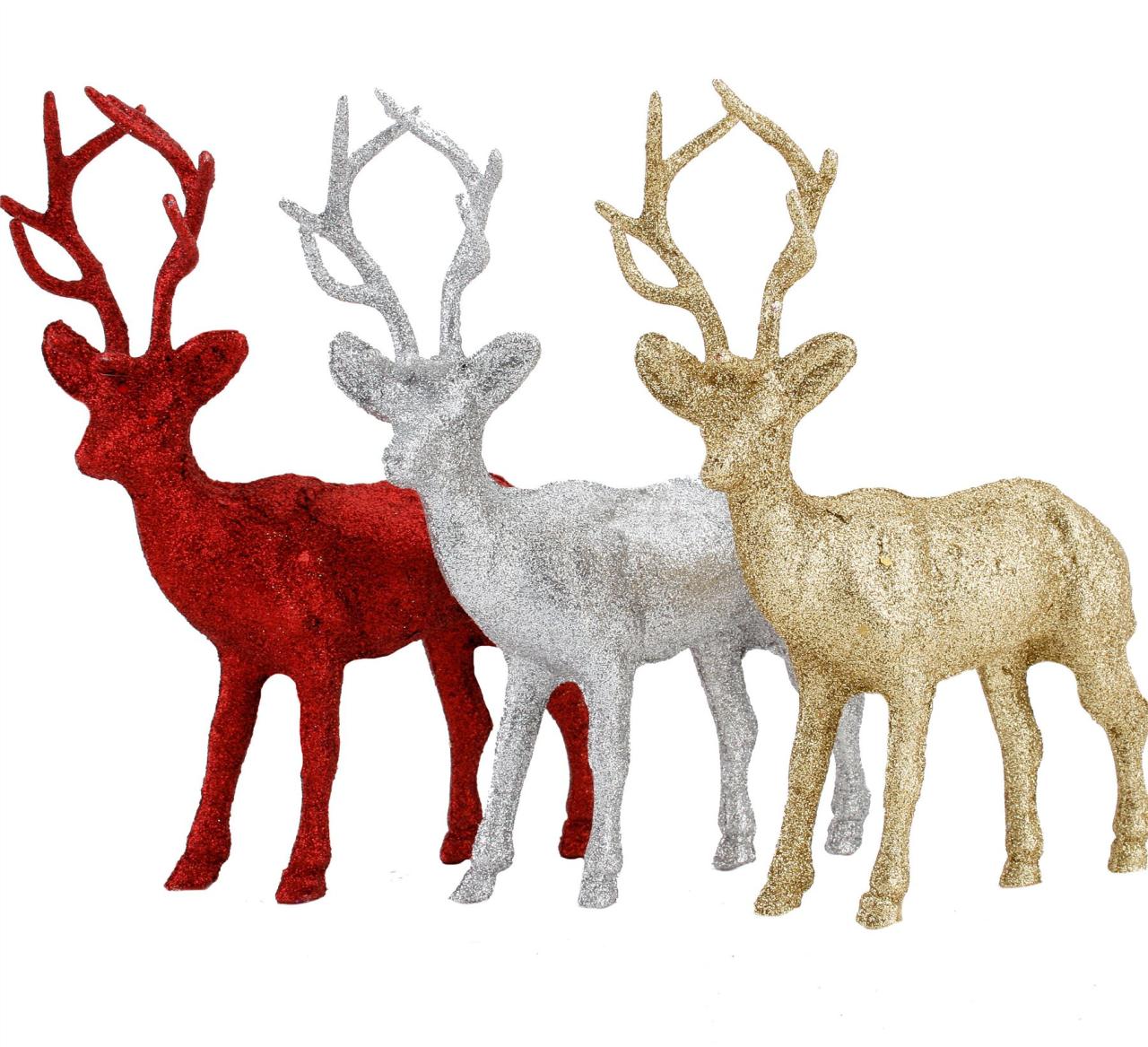 stag christmas decorations indoor LARGE GLITTER STANDING STAG ORNAMENT CHRISTMAS TABLE DECORATION