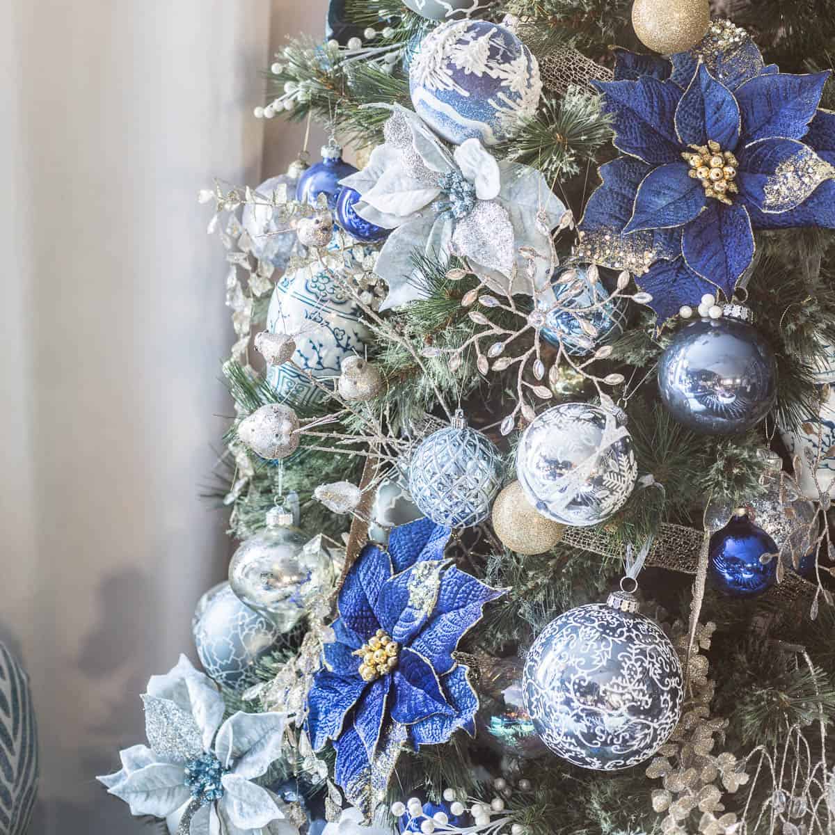 white and blue christmas tree decor Blue, White And Gold Christmas Tree Decor From House To Home