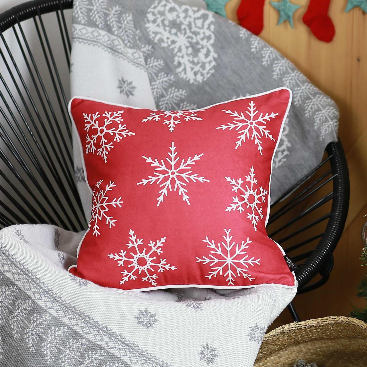 christmas decor throw pillows 18"x18" Red Snowflakes Christmas Decorative Throw Pillow Cover