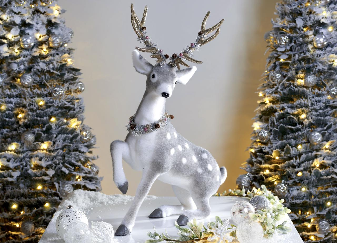 deer decor for christmas Christmas Sitting Grey Deer with Wreath Decoration Christmas deer decorations, Outdoor