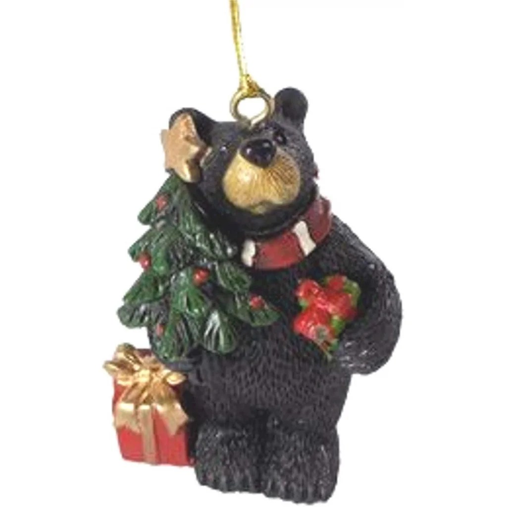 black bear christmas decor Black Bear With Christmas Tree Hanging Ornament