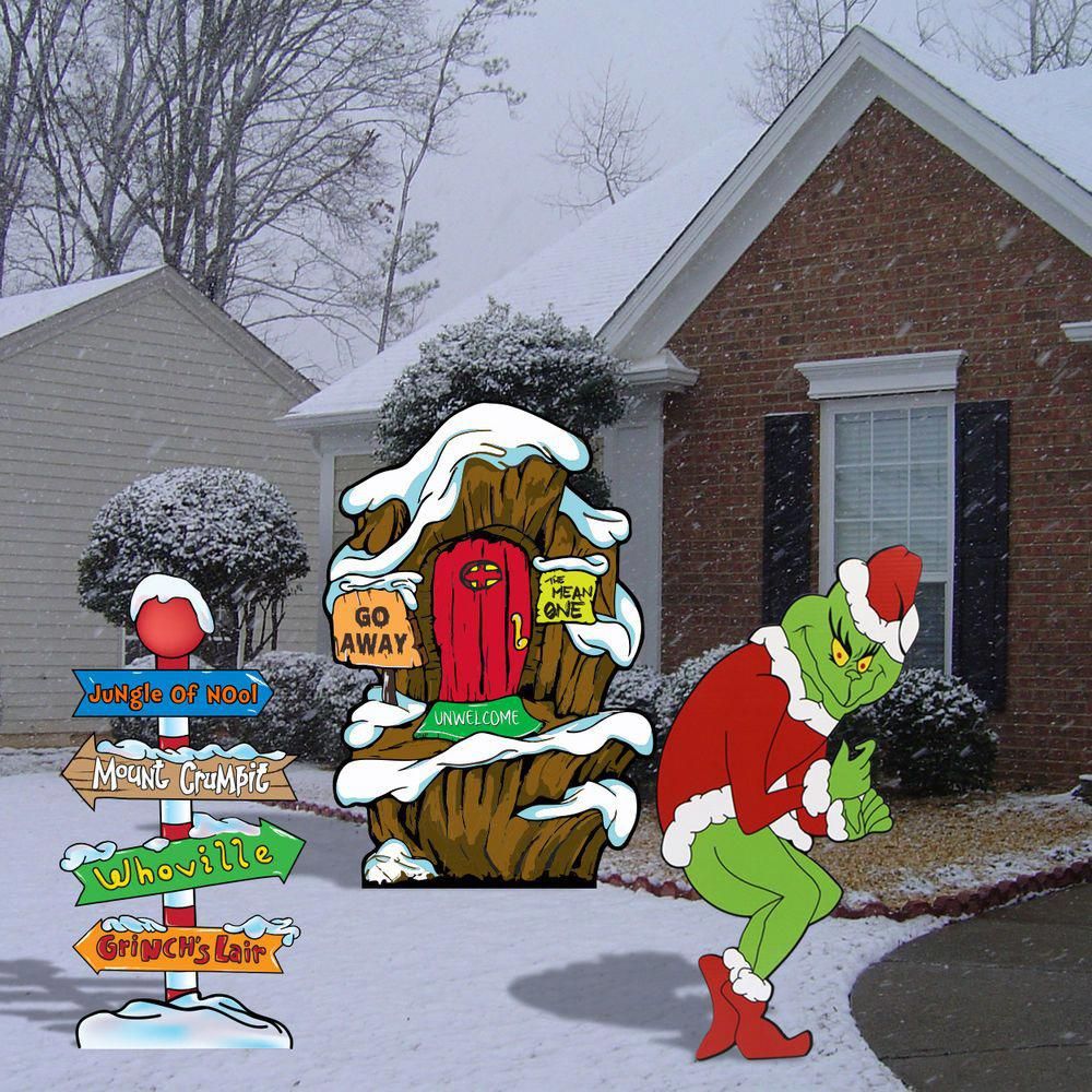 grinch christmas decorations indoor GRINCH Stealing CHRISTMAS Lights + Lair + Pole Yard Art Decor Home