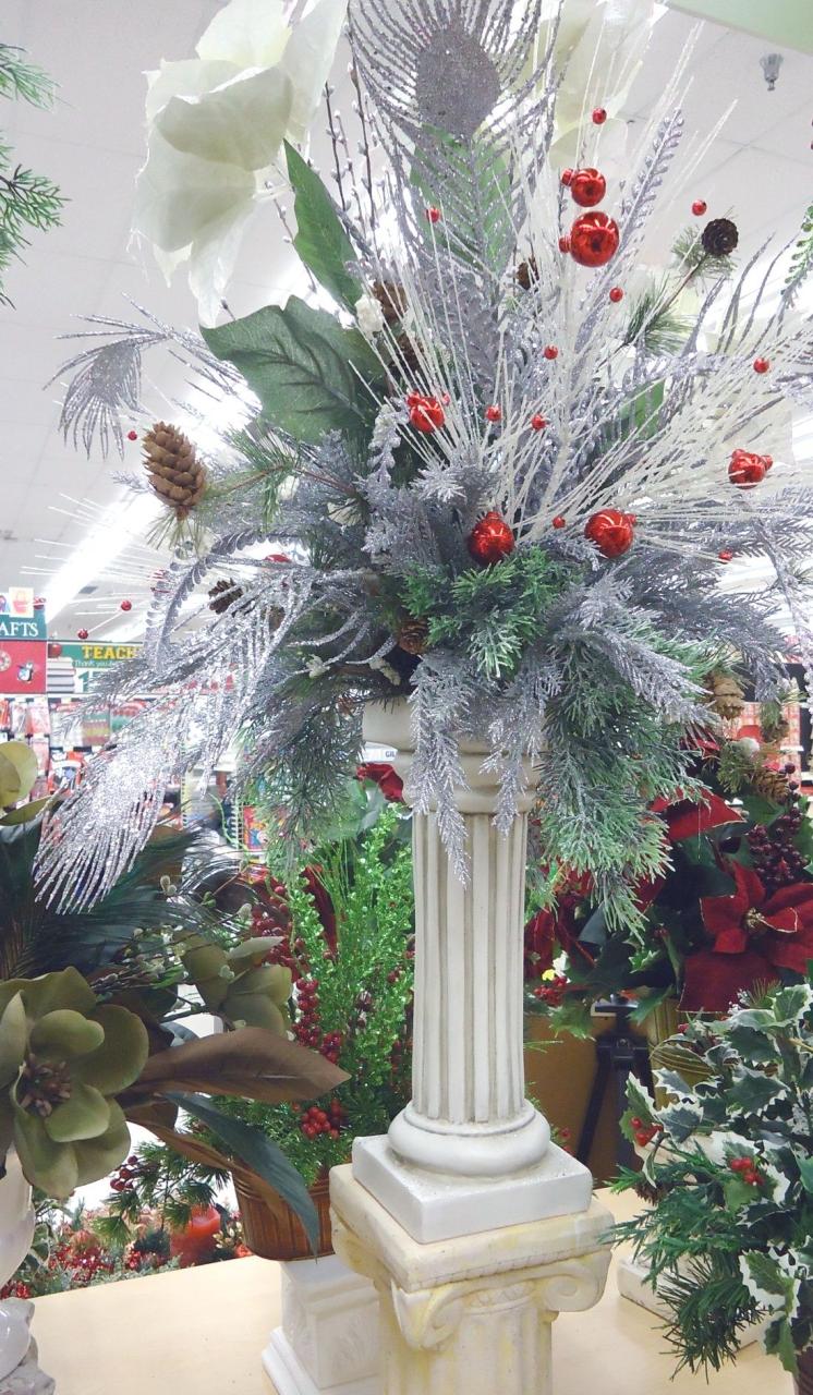 christmas decor for pillars Holiday Pillar Arrangement, A.C. Moore Montgomeryville, PA Christmas floral arrangements