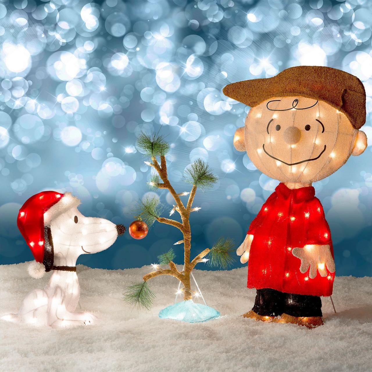 snoopy christmas yard decor Tis Your Season Charlie Brown, Snoopy & The Lonely Tree Lighted Outdoor Christmas Decor 3pc Set