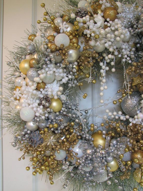 white silver gold christmas decor White Silver Gold Heirloom Christmas by CelebrateAndDecorate, 225.50