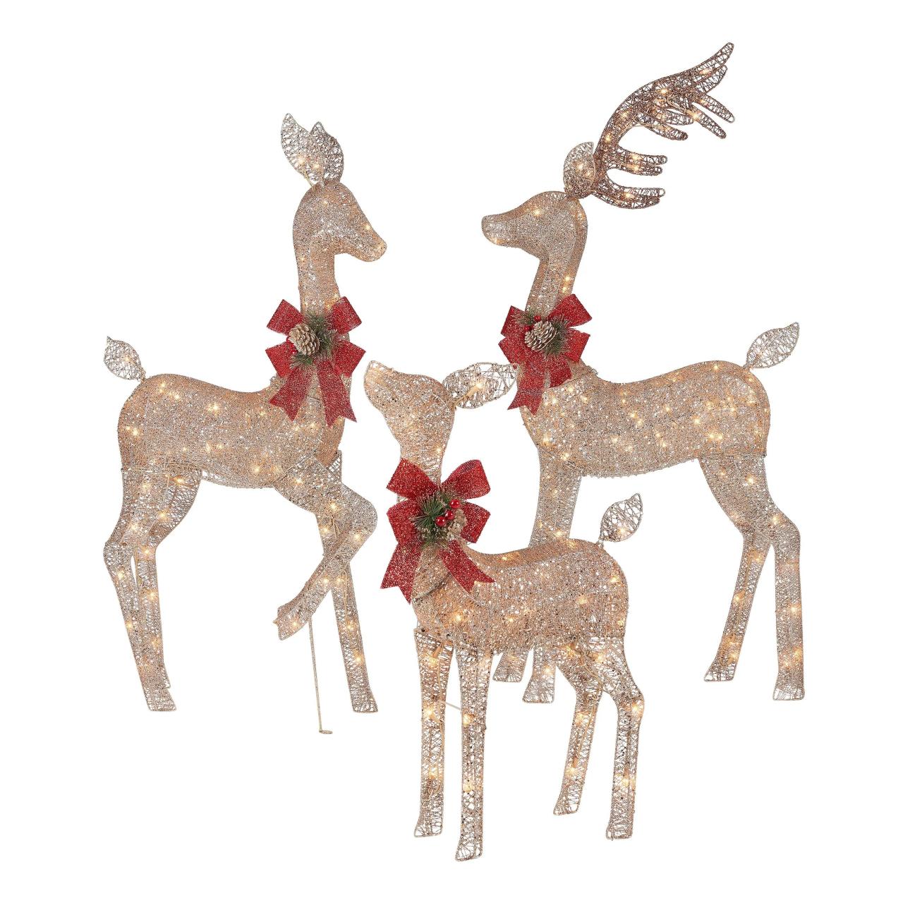 christmas outdoor decor walmart Holiday Time Lightup Outdoor 3Piece Glitter Reindeer Decoration Set