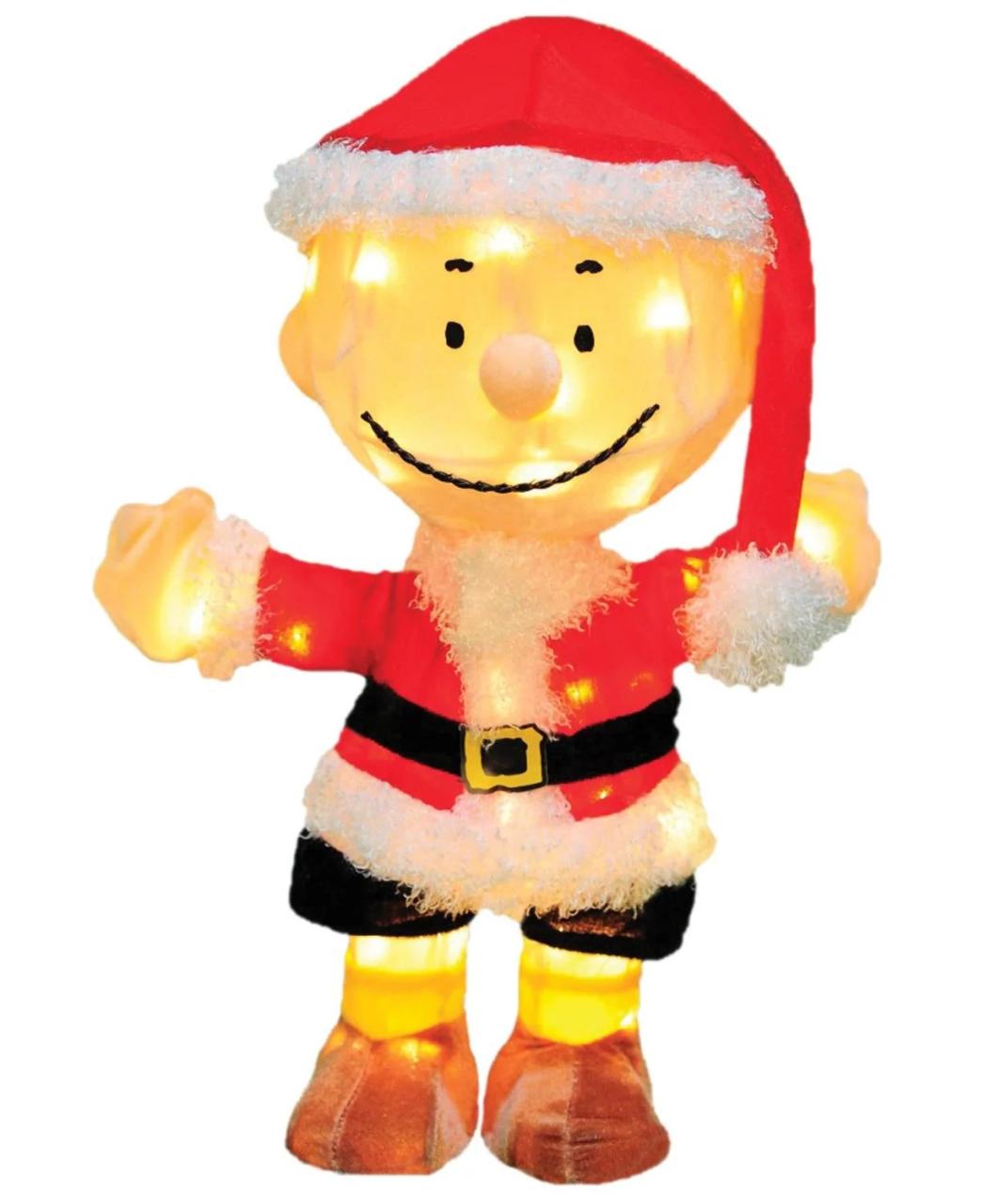 charlie brown christmas decor 18" PreLit Peanuts Charlie Brown in Santa Suit Christmas Yard Art Decoration Clear Lights