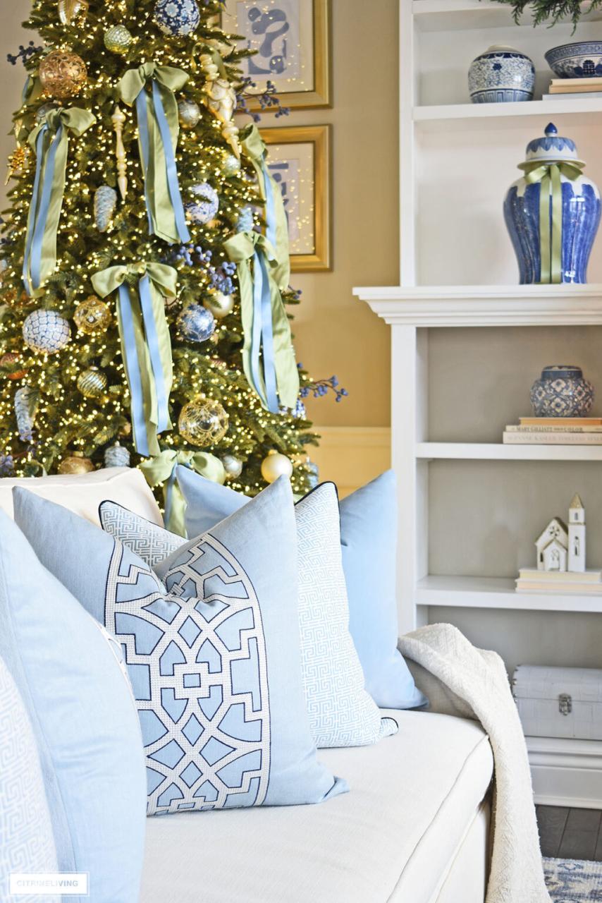 blue and green christmas decor Blue and Green Christmas Decor in our Living Room CitrineLiving