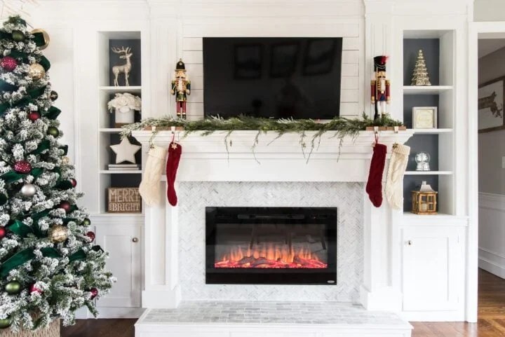 christmas fireplace decor with tv Christmas Ideas Decorating a Mantel with A TV Above Jenna Kate at Home