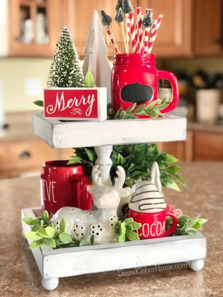 christmas tier tray decor 36 Amazing Tiered Tray Christmas Decor Ideas