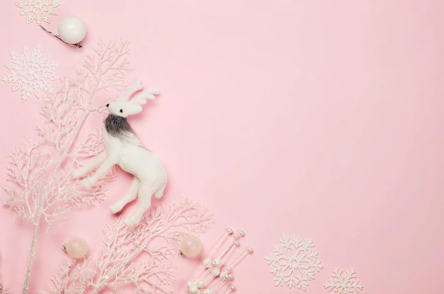 pink and white christmas decor Premium Photo Christmas set with white decorations on pink